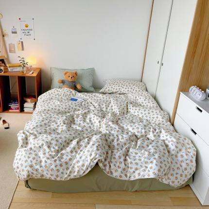 91家纺网 家纺一手货源 找家纺 希文 2021新款混搭全棉印花水洗棉四件套 小美好-黄花