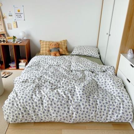 91家纺网 家纺一手货源 找家纺 希文 2021新款混搭全棉印花水洗棉四件套 小美好-紫花