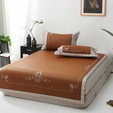 91家纺网 家纺一手货源 找家纺 朵美 2021新款中式养生印尼绣花藤席 锦绣-咖