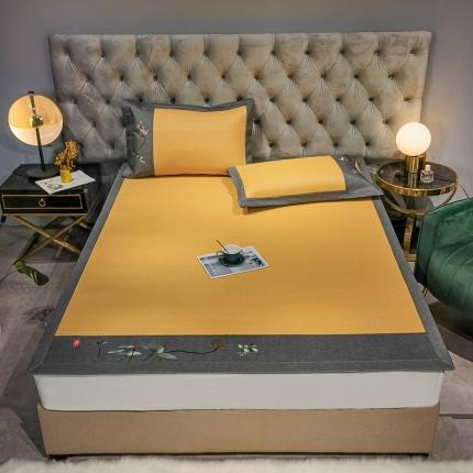 91家纺网 家纺一手货源 找家纺 朵美 2021新款新中式养生印尼绣花藤席经典款 夏莲（金）