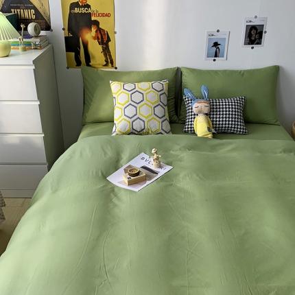 91家纺网 家纺一手货源 找家纺 曼谷 新款纯色双拼四件套 AA心豆绿