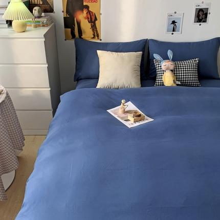 91家纺网 家纺一手货源 找家纺 曼谷 新款纯色双拼四件套 AA新宝蓝