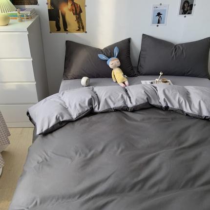 91家纺网 家纺一手货源 找家纺 曼谷 新款纯色双拼四件套 AB深灰-浅灰