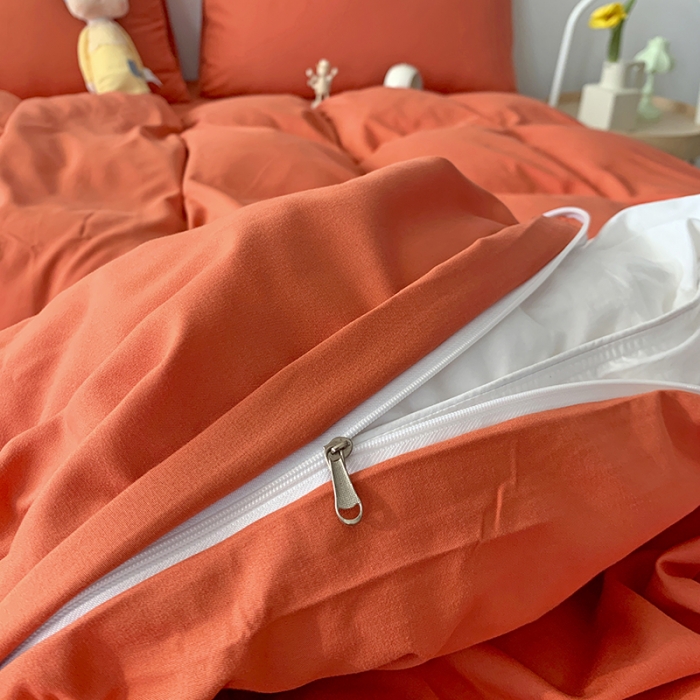 91家纺网 家纺一手货源 找家纺 曼谷 新款纯色双拼四件套 AA艾玛橙