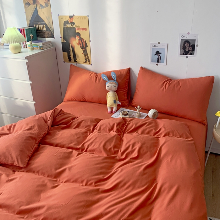 91家纺网 家纺一手货源 找家纺 曼谷 新款纯色双拼四件套 AA艾玛橙