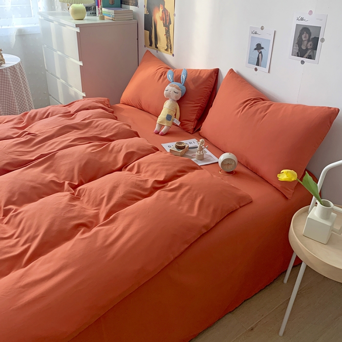 91家纺网 家纺一手货源 找家纺 曼谷 新款纯色双拼四件套 AA艾玛橙