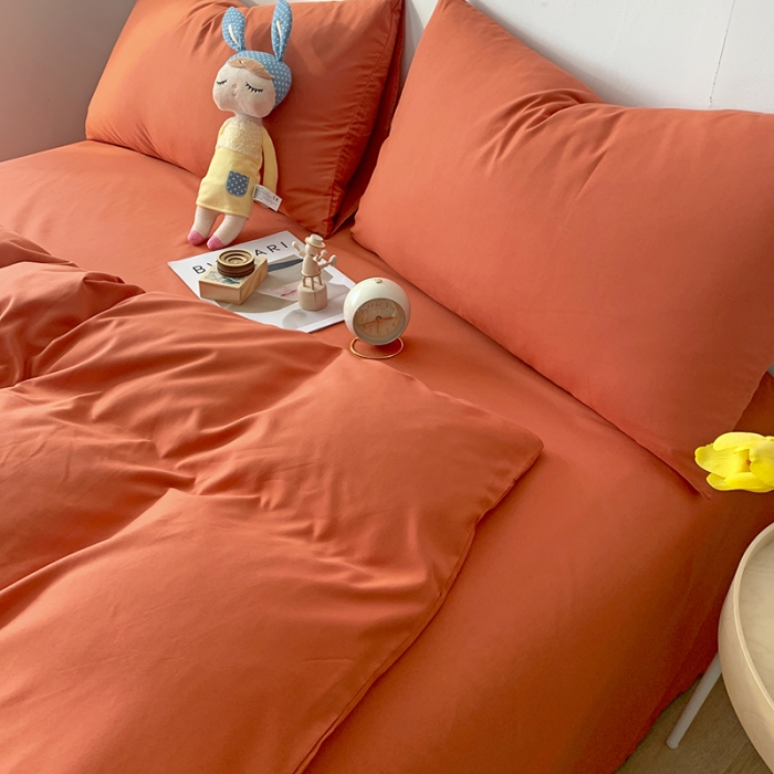 91家纺网 家纺一手货源 找家纺 曼谷 新款纯色双拼四件套 AA艾玛橙