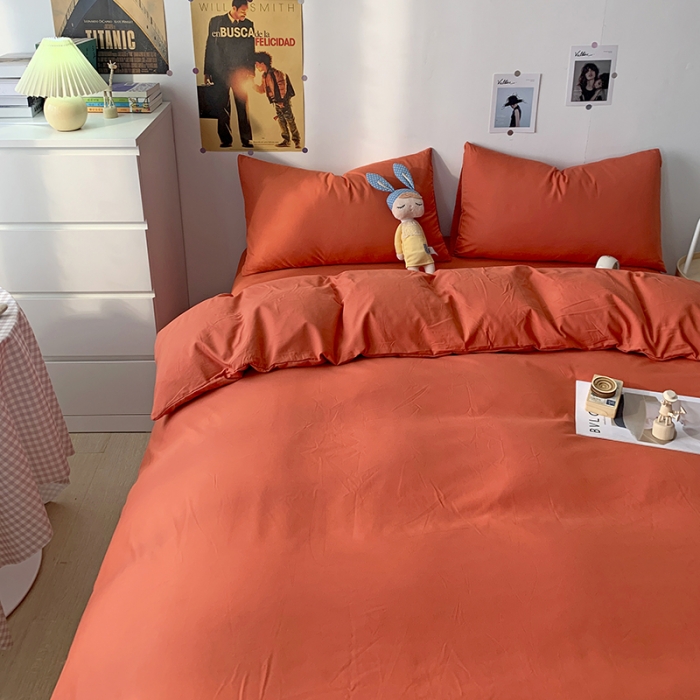 91家纺网 家纺一手货源 找家纺 曼谷 新款纯色双拼四件套 AA艾玛橙