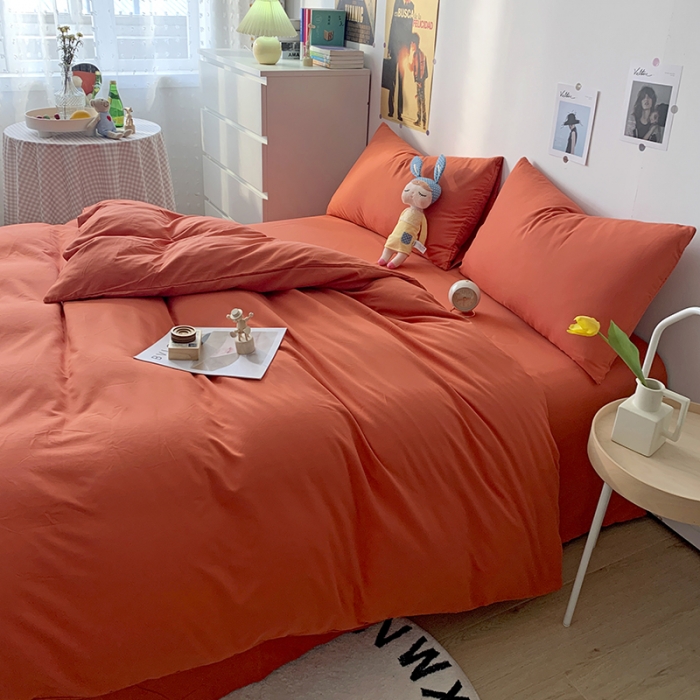 91家纺网 家纺一手货源 找家纺 曼谷 新款纯色双拼四件套 AA艾玛橙