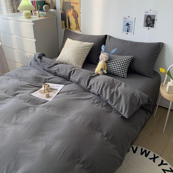 91家纺网 家纺一手货源 找家纺 曼谷 新款纯色双拼四件套 AA高阶灰