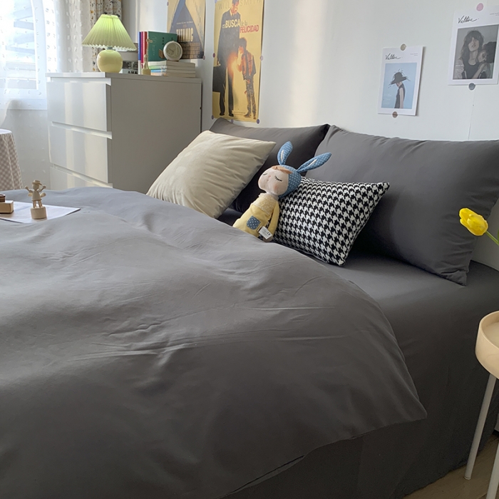 91家纺网 家纺一手货源 找家纺 曼谷 新款纯色双拼四件套 AA高阶灰