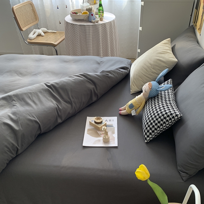 91家纺网 家纺一手货源 找家纺 曼谷 新款纯色双拼四件套 AA高阶灰