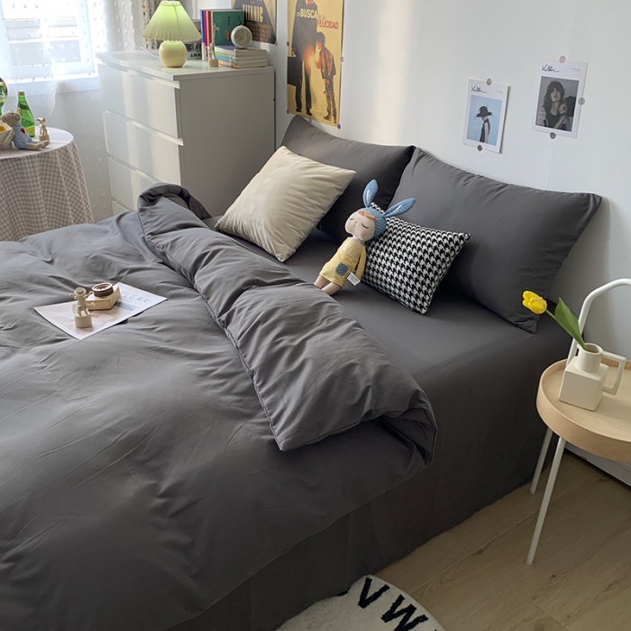 91家纺网 家纺一手货源 找家纺 曼谷 新款纯色双拼四件套 AA高阶灰