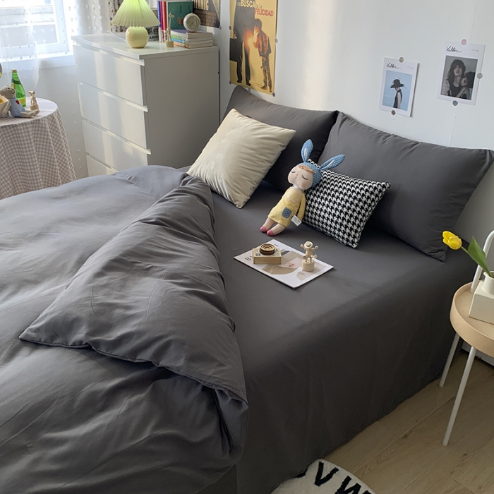 91家纺网 家纺一手货源 找家纺 曼谷 新款纯色双拼四件套 AA高阶灰
