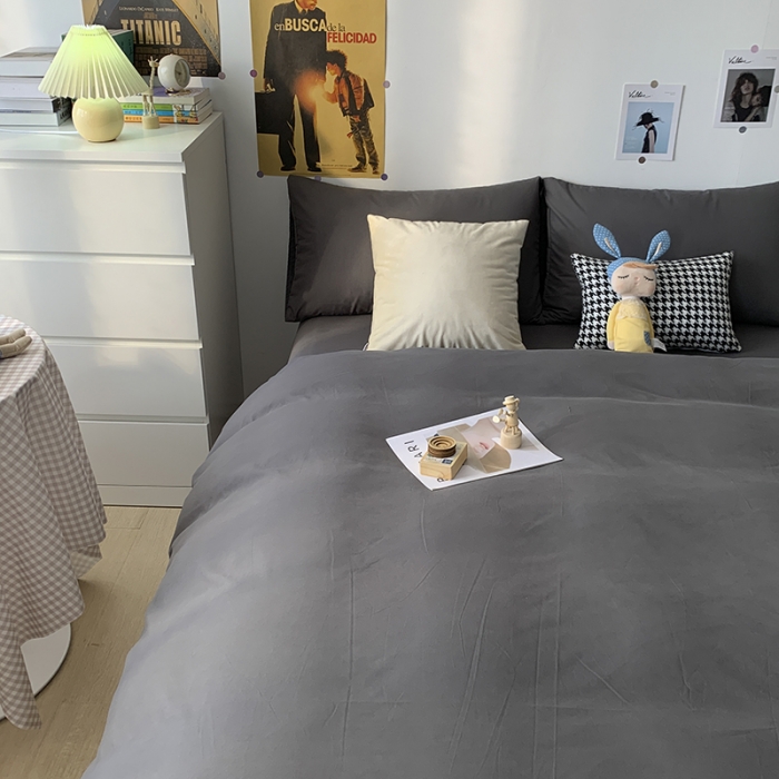 91家纺网 家纺一手货源 找家纺 曼谷 新款纯色双拼四件套 AA高阶灰