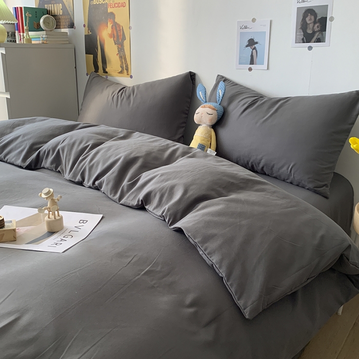 91家纺网 家纺一手货源 找家纺 曼谷 新款纯色双拼四件套 AA高阶灰