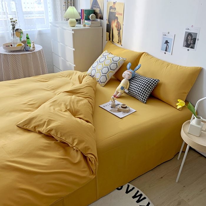 91家纺网 家纺一手货源 找家纺 曼谷 新款纯色双拼四件套 AA金叶黄