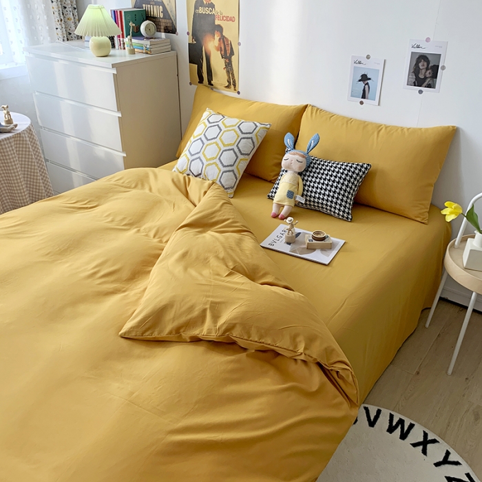 91家纺网 家纺一手货源 找家纺 曼谷 新款纯色双拼四件套 AA金叶黄