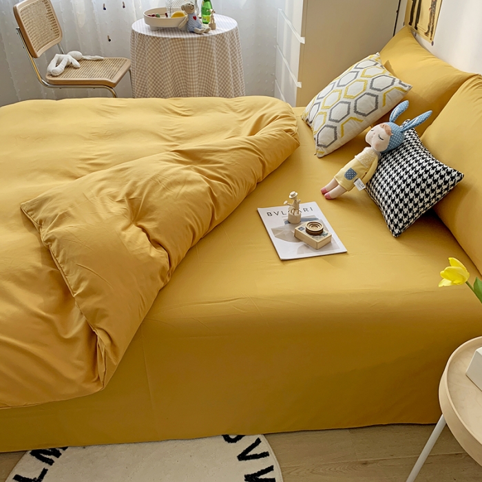 91家纺网 家纺一手货源 找家纺 曼谷 新款纯色双拼四件套 AA金叶黄