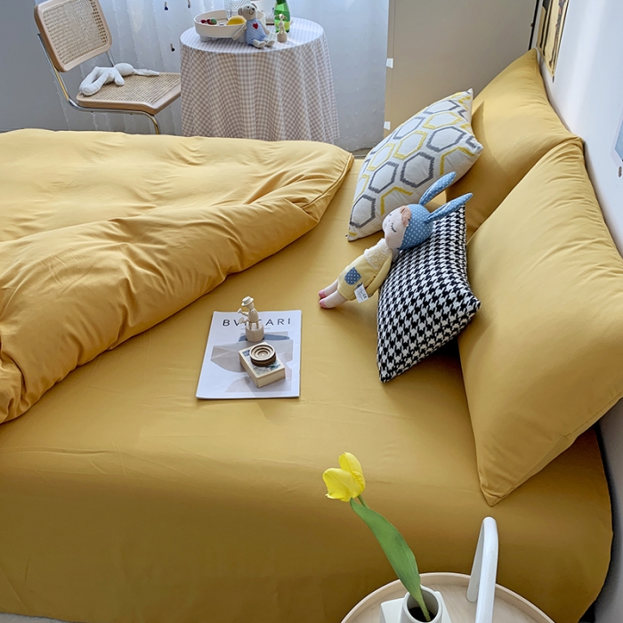 91家纺网 家纺一手货源 找家纺 曼谷 新款纯色双拼四件套 AA金叶黄