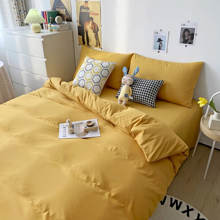 91家纺网 家纺一手货源 找家纺 曼谷 新款纯色双拼四件套 AA金叶黄