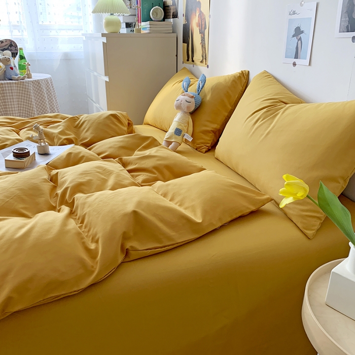 91家纺网 家纺一手货源 找家纺 曼谷 新款纯色双拼四件套 AA金叶黄