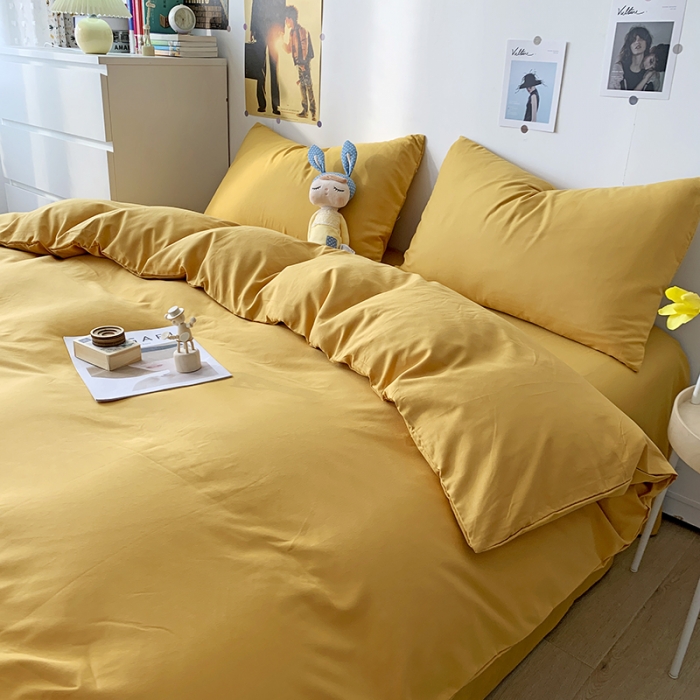 91家纺网 家纺一手货源 找家纺 曼谷 新款纯色双拼四件套 AA金叶黄