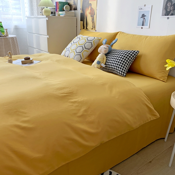 91家纺网 家纺一手货源 找家纺 曼谷 新款纯色双拼四件套 AA金叶黄