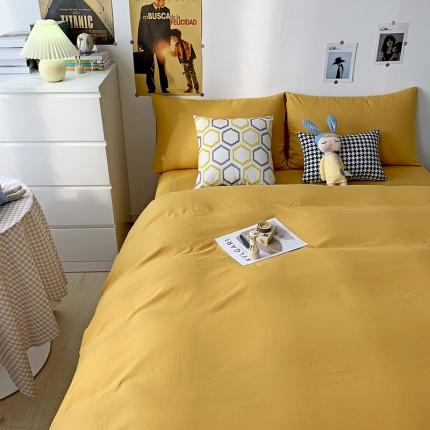 曼谷 新款纯色双拼四件套 AA金叶黄