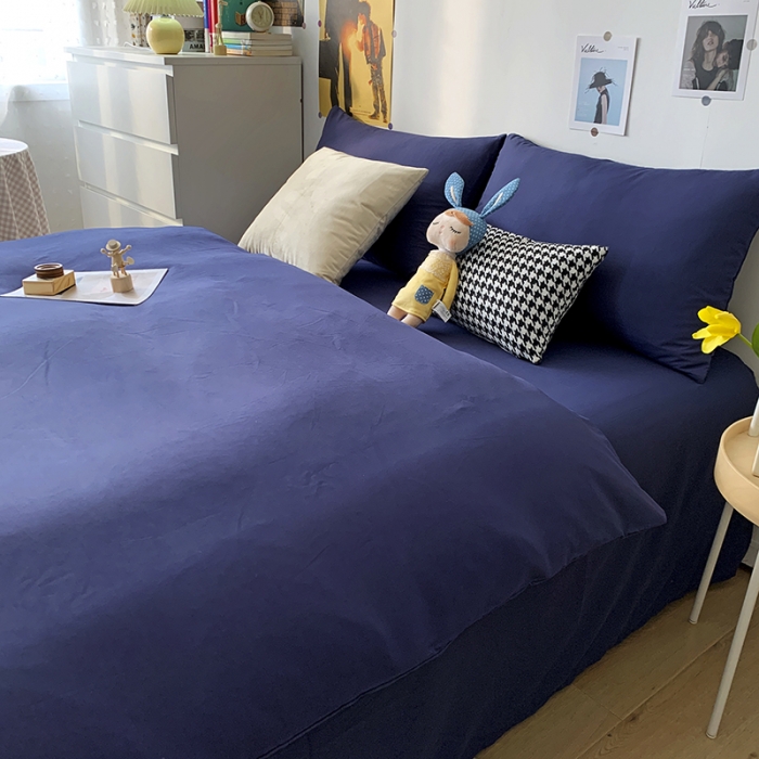 91家纺网 家纺一手货源 找家纺 曼谷 新款纯色双拼四件套 AA靓藏青