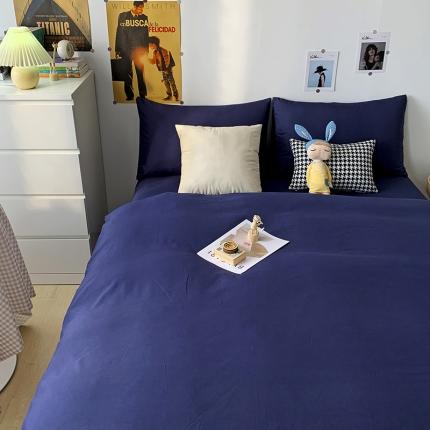 曼谷 新款纯色双拼四件套 AA靓藏青