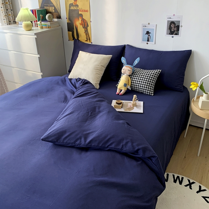 91家纺网 家纺一手货源 找家纺 曼谷 新款纯色双拼四件套 AA靓藏青