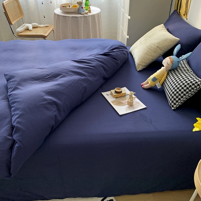 91家纺网 家纺一手货源 找家纺 曼谷 新款纯色双拼四件套 AA靓藏青