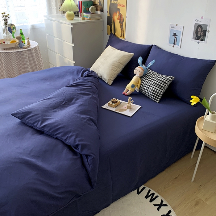 91家纺网 家纺一手货源 找家纺 曼谷 新款纯色双拼四件套 AA靓藏青