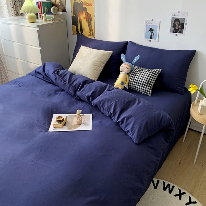 91家纺网 家纺一手货源 找家纺 曼谷 新款纯色双拼四件套 AA靓藏青