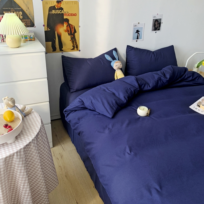 91家纺网 家纺一手货源 找家纺 曼谷 新款纯色双拼四件套 AA靓藏青