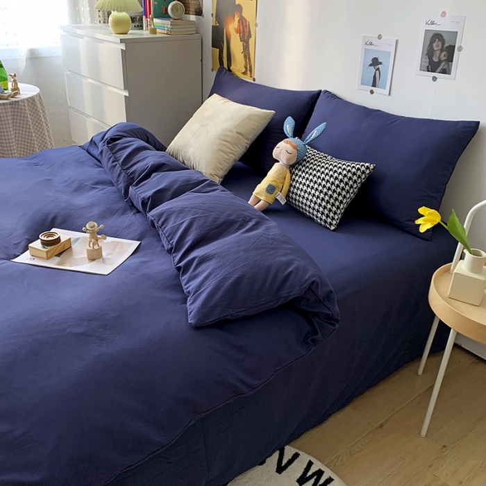 91家纺网 家纺一手货源 找家纺 曼谷 新款纯色双拼四件套 AA靓藏青