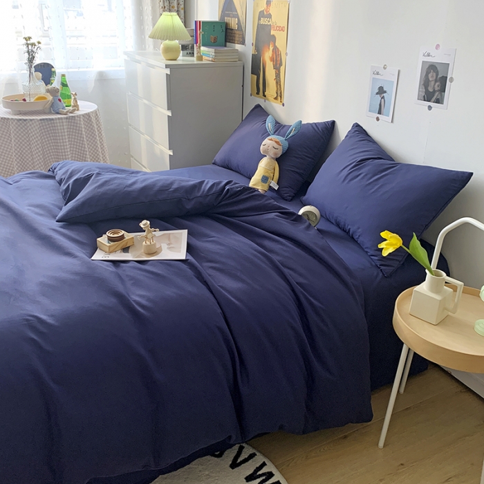 91家纺网 家纺一手货源 找家纺 曼谷 新款纯色双拼四件套 AA靓藏青