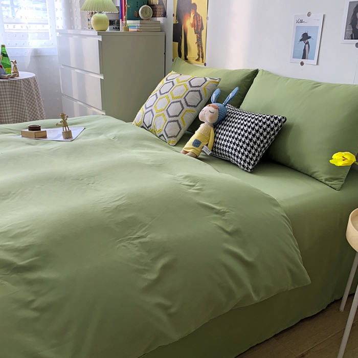 91家纺网 家纺一手货源 找家纺 曼谷 新款纯色双拼四件套 AA心豆绿