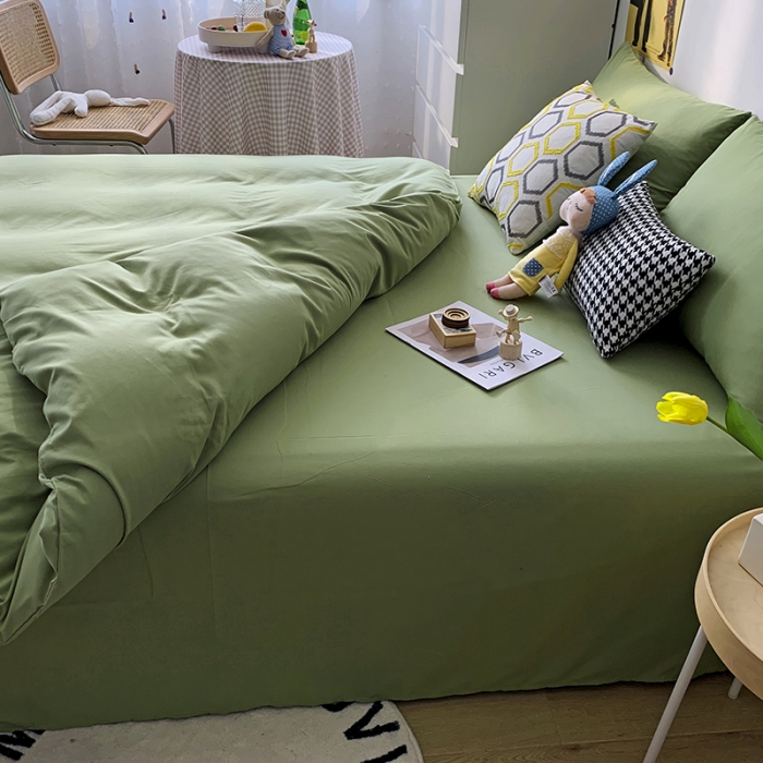 91家纺网 家纺一手货源 找家纺 曼谷 新款纯色双拼四件套 AA心豆绿