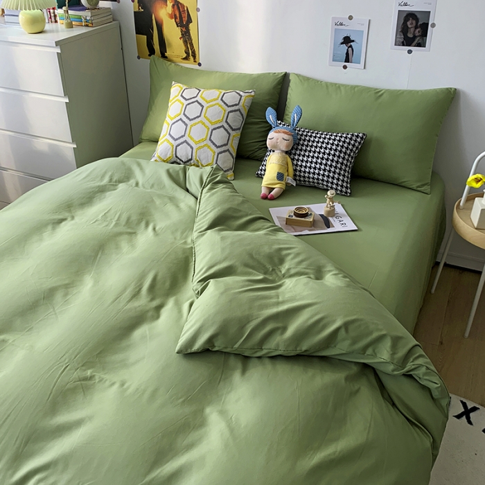 91家纺网 家纺一手货源 找家纺 曼谷 新款纯色双拼四件套 AA心豆绿