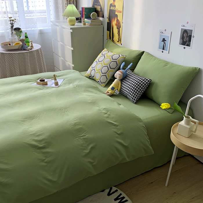 91家纺网 家纺一手货源 找家纺 曼谷 新款纯色双拼四件套 AA心豆绿