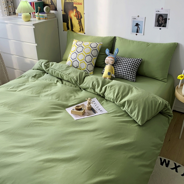 91家纺网 家纺一手货源 找家纺 曼谷 新款纯色双拼四件套 AA心豆绿