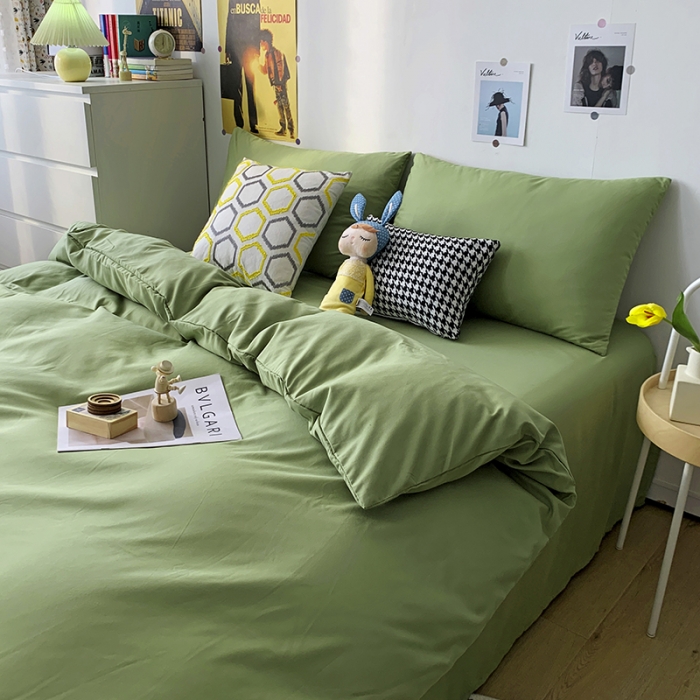 91家纺网 家纺一手货源 找家纺 曼谷 新款纯色双拼四件套 AA心豆绿