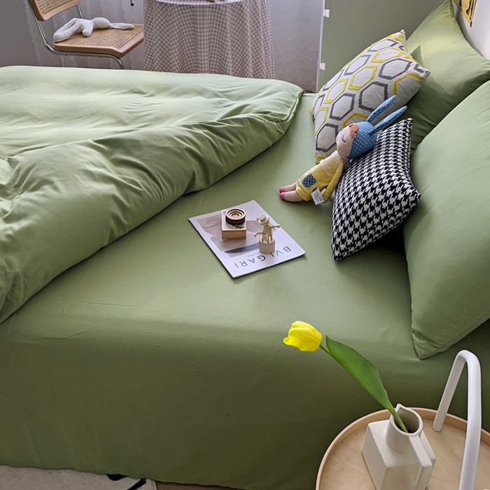 91家纺网 家纺一手货源 找家纺 曼谷 新款纯色双拼四件套 AA心豆绿