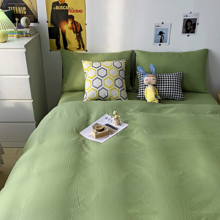 91家纺网 家纺一手货源 找家纺 曼谷 新款纯色双拼四件套 AA心豆绿