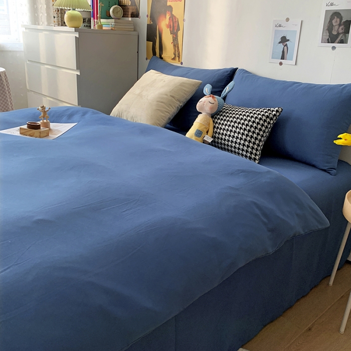 91家纺网 家纺一手货源 找家纺 曼谷 新款纯色双拼四件套 AA新宝蓝