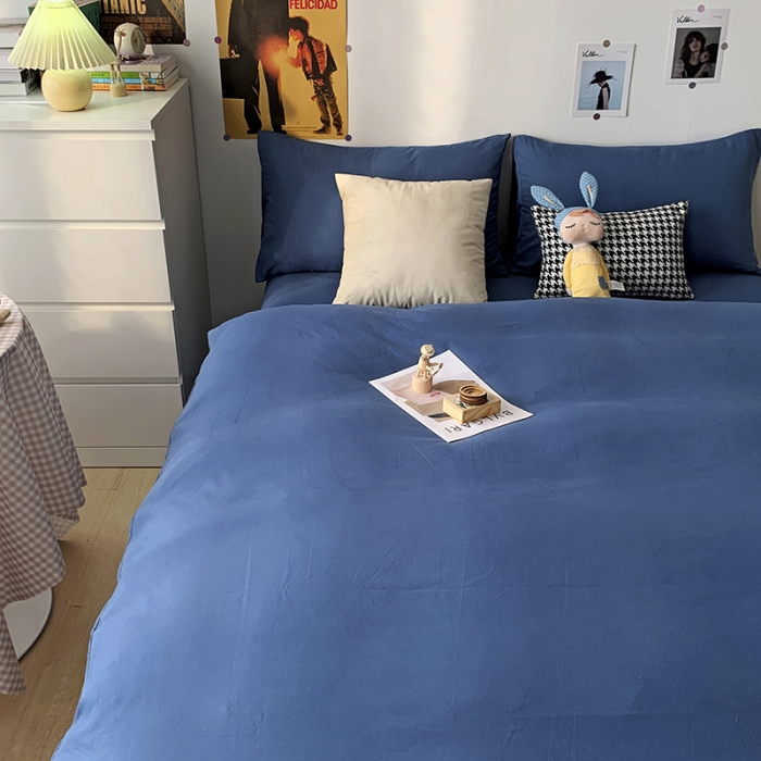 91家纺网 家纺一手货源 找家纺 曼谷 新款纯色双拼四件套 AA新宝蓝