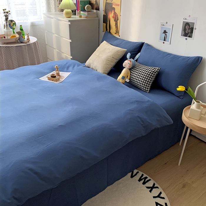 91家纺网 家纺一手货源 找家纺 曼谷 新款纯色双拼四件套 AA新宝蓝