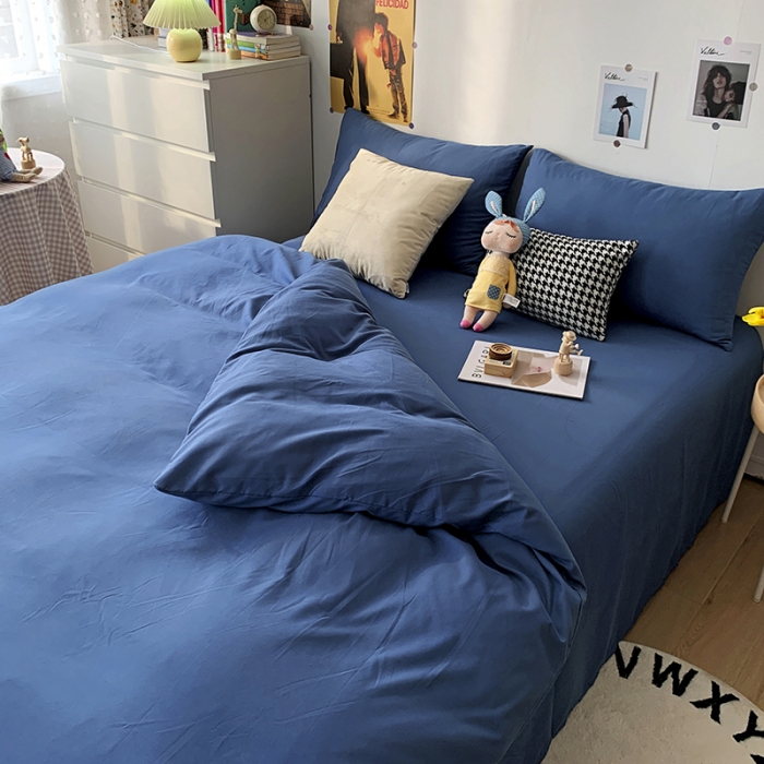 91家纺网 家纺一手货源 找家纺 曼谷 新款纯色双拼四件套 AA新宝蓝